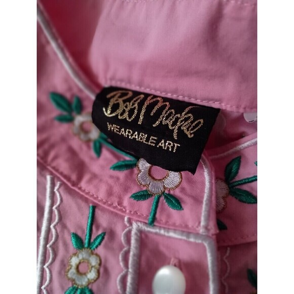 Vtg Bob Mackie Pink Embroidered Floral Western Blouse Shirt Size Medium - Picture 7 of 13